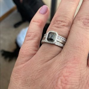 Palladium wedding set, 3 karat black diamond